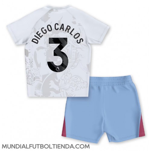 Camiseta Aston Villa Diego Carlos #3 Segunda Equipación Replica 2023-24 para niños mangas cortas (+ Pantalones cortos)